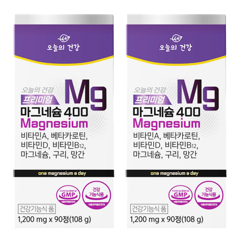 미국산 마그네슘 Mg 망간 구리 비타민A 베타카로틴 비타민B 비타민D 7중 복합 건강기능식품, 108g, 2개, 90정 마그네슘 효능