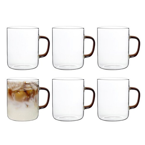 Bestra 홈카페 내열유리 머그컵 430ml, 브라운, 6개