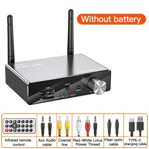 DAC 블루투스 5.3 수신기 송신기 광 동축 AUX RCA USB TF 무선 오디오 어댑터 디지털 아날로그 변환기 6 in, Without Battery, 01 Without Battery_01 CHINA