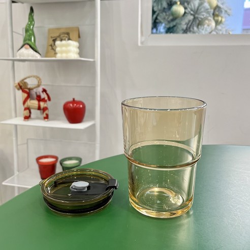 한국판 고안치 물컵 빨대 유리컵 띠 덮개 대용량 커피 ins풍 물컵, 큰 호박, 301-400ml