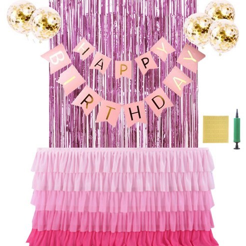 오픈런 생일파티 테이블스커트 풍선 가랜드 올인원 세트, S, 캉캉그라데이션