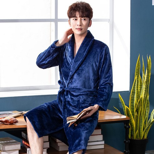 DFMEI-Y 목욕 가운 커플 플란넬 호텔 가을과 겨울 목욕 가운 여성 목욕 타월 산호 양털 남성 잠옷, DFMEI 네이비 블루, {"패션의류/잡화 사이즈":"남성 L 권장 100-125 진"}