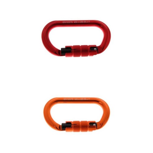 2Pcs 타원형 암벽 등반 Carabiner 25KN 알루미늄 자동 잠금 Carabiner, 7075 항공 알루미늄, 레드+오렌지