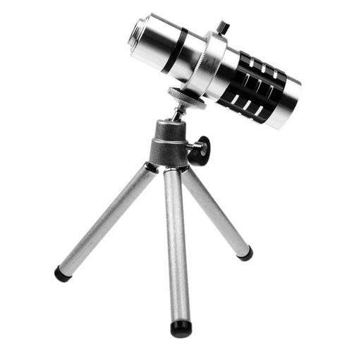 12X 줌 휴대 전화 카메라 미니 클립 온 망원경 대물 렌즈 유니버설, 실버, 100x30x35mm, 금속