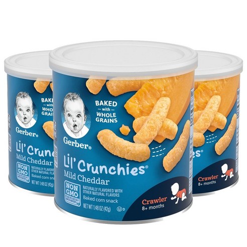 거버 릴 크런키 베이크드 콘 스낵 어린이곡물과자 42g, 마일드 체다(Mild Cheddar), 3개