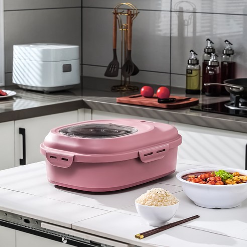 KNVST 접이식 가정용 휴대용 다용도 밀폐 원터치 보관통 진공쌀통 7-25kg, 핑크색