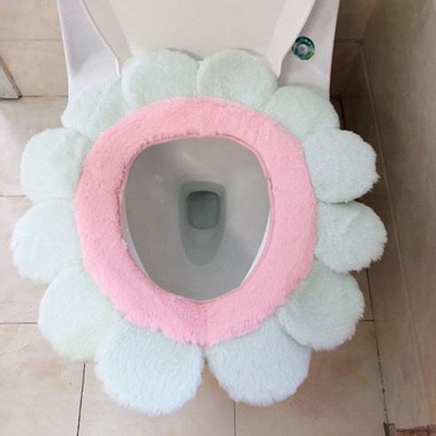 【변기 매트】화장실 매트 변기 커버 가정용 꽃잎 다채로운 쿠션 플러시 화장실 커버 화장실 링 범용 화장실 쿠션 쿠션, 하나, 녹색가장자리+핑크반지