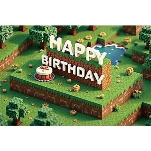 설레인 마인크래프트 생일 축하 배너 3D, 1개, 150x100cm