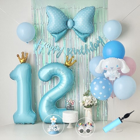 연지마켓 시나모롤 산리오 생일풍선 파티세트, 블루풀세트(블루숫자 12)