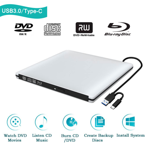 TROPRO 외부 3D Blu ray CD DVD 드라이브 휴대용 USB 3.0 Blue-ray CD / DVD +/- RW 버너 플레이어 라이터 리더 리 라이터