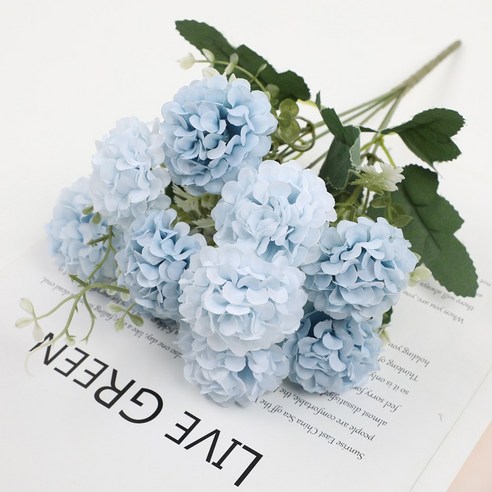 마벨인홈 고급 단아한 수국 조화 꽃다발 3개 세트, 1개, 라이트 블루