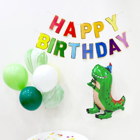생일파티 데코세트 / 홈파티 파티용품 가랜드 무지개 레인보우 풍선 유니크 패키지, 고깔 공룡 생일파티 데코세트