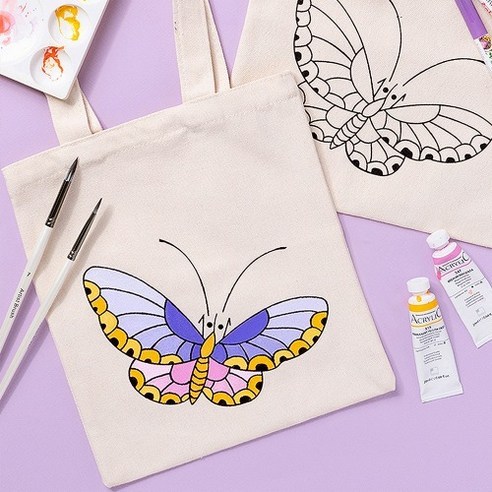 미니 에코백 만들기 재료 무지 천가방 꾸미기 세트 패브릭 도안 밑그림 보조 손가방 DIY 컬러링 키트 미술