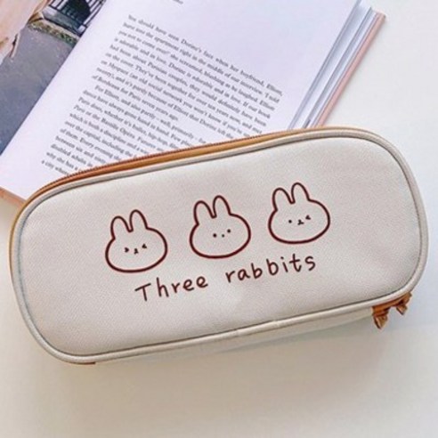 대용량 파우치형 필통 귀여운 캐릭터, Three rabbits