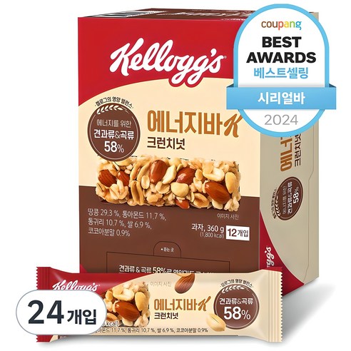 켈로그 에너지바K 크런치넛, 360g, 2개 과자/초콜릿/시리얼 켈로그 에너지바K 크런치넛, 360g, 2개 과자/초콜릿/시리얼