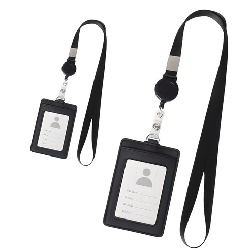 아베른 교통카드 릴 네임텍 출입증 목걸이, 블랙, 2개