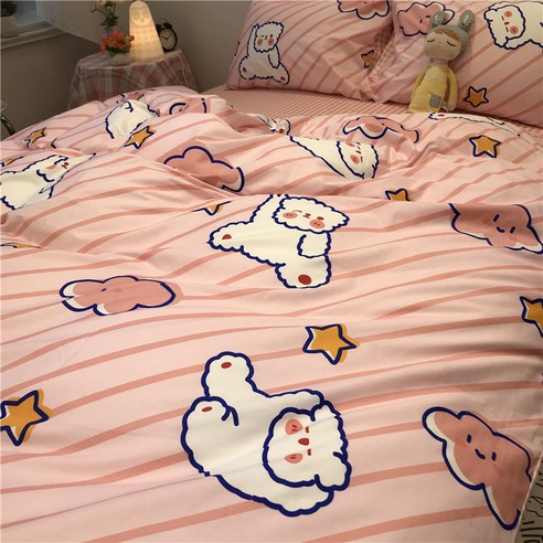 북유럽 미니멀리스트 신사 곰 마름모 아파트 네 조각 세트 면화 이불 커버 쓰리 조각 세트