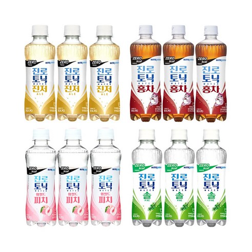 진로 토닉 워터 제로 모음 (진저에일 3개 + 홍차 3개 + 피치 3개 + 솔 3개) 진로워터