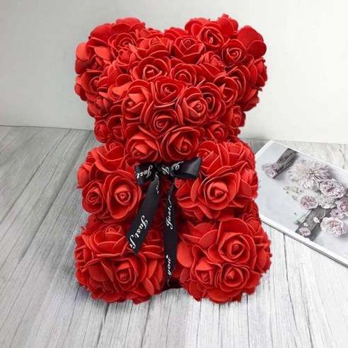 [LOVE MQ] 25cm 빨간 곰 인공 비누 장미 Teddi 곰 영원한 장미 꽃 크리스마스 발렌타인 선물 여자 친구 드롭 배송, 블랙