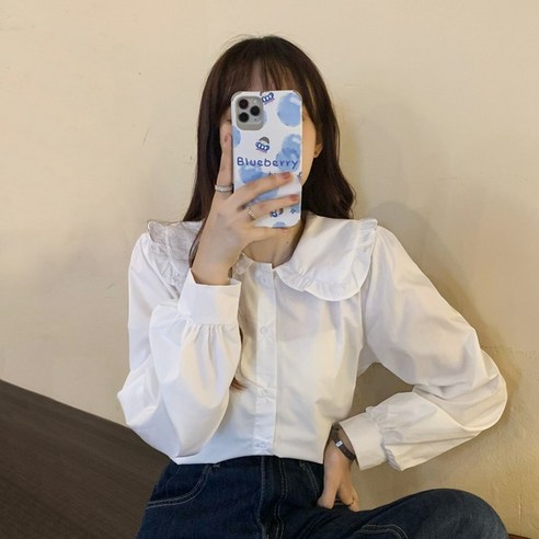 DFMEI 흰색 인형 칼라 긴팔 셔츠 여성 봄 가을 세련된 새로운 디자인 감각 틈새 달콤한 탑
