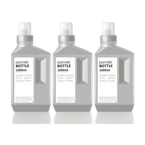 꿈꾸는 키친 세탁 세제 소분 용기 1000ml 3P + 방수라벨지 3P, 그레이 1세트, 그레이