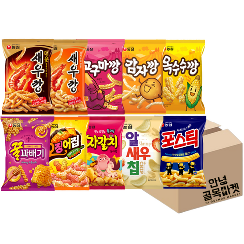 농심 5깡 세트 포스틱+꿀꽈배기+자갈치+알새우칩+오징어집, 1세트