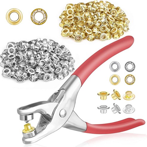 Retemporel 401 개 1/4 인치 6mm 그로멧 아일렛 플라이어 키트 금색과 은색의 400개 금속 아일렛이 있는 도구 그로밋, 보여진 바와 같이