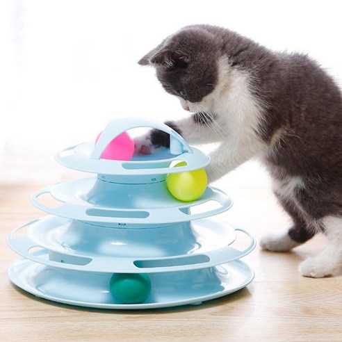 한타오 고양이 반자동 움직이는 공놀이 장난감 4단 1+1, 2개, 푸른 색