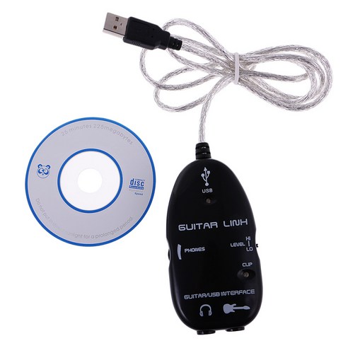 PC 컴퓨터 오디오 녹음 PC 녹음을위한 USB 전기 기타 링크 케이블, 블랙