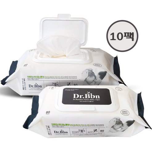 닥터비비앤 대나무 아기물티슈 캡형 80매, 80매 x 10팩