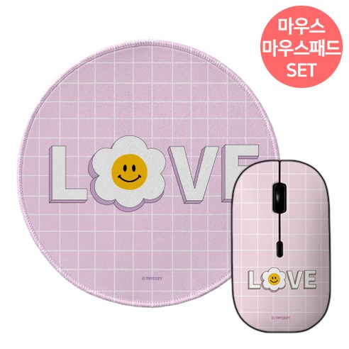 스마일데이지 무소음 무선 마우스+마우스 패드 세트, 스마일데이지_핑크