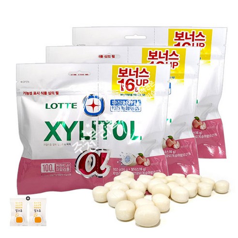 롯데 자일리톨껌 피치(리필형) x 3봉(+밀크츄 2개포함), 84g, 3봉