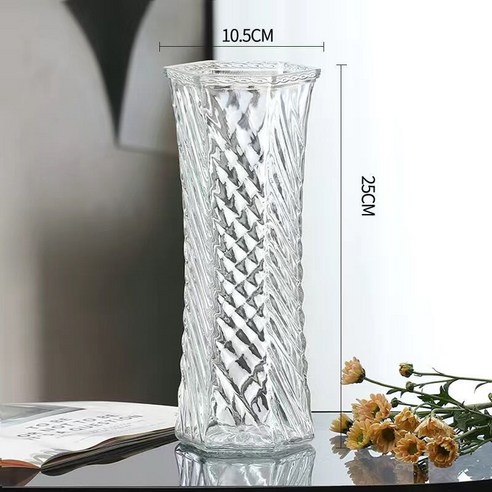 DFMEI 꽃병. 화병.Vase.-- 꽃병 스페셜 라지 사이즈 유리 꽃병 투명수 양수 죽수입니다배화병 거실 꽃꽂이 장식물입니다, DFMEI.25Cm 육각 (능직)-대형