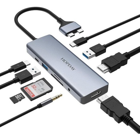 USB C 도킹 스테이션 12 in 1 HOPDAY 노트북 쿼드 러플 디스플레이 썬더볼트 3 도크 4K 듀얼 HDMI VGA 이더넷 3.0 100W PD 맥북 프로/에어 델 HP용, HB024 썬더볼트3도킹스테이션