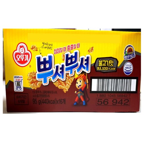 오뚜기 뿌셔뿌셔 불고기맛 95g x 16개 (1박스), 1.52kg, 4개