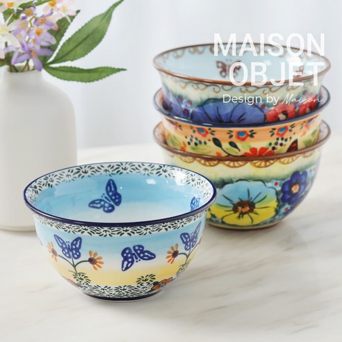 프라카 유니캇 폴란드풍 도자기 공기: 식탁에 펼쳐지는 예술, 옐로스카이와 블루밍의 조화