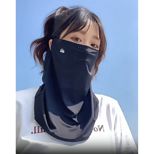 하베스 자외선차단 러닝 골프 쿨마스크 쿨넥워머, 블랙, 1개