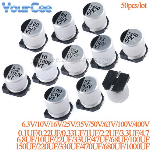 SMD 전해 캐패시터 알루미늄 6 3V 10V 16V 25V 35V 50V 63V 100V 400V 1UF 4 7UF 10UF 47UF 100UF 470UF 680UF 1000UF, 16V 10uF, 1개