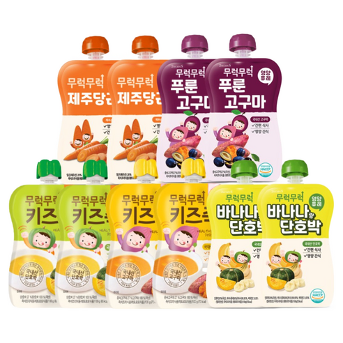 무럭무럭 키즈죽 과일퓨레 알뜰 10팩 (고구마 단호박 제주당근 바나나단호박 푸룬고구마 각 2팩), 10개, 100g