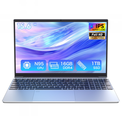 AUUSDA 15.6인치 대화면 노트북, 인텔 N95 프로세서 탑재, 8000mAh 대용량 배터리, 백라이트 키보드, 지문 인식 지원, Windows 11 Pro 사전 설치, 실버