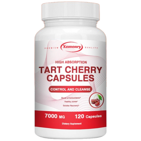 타트 체리 캡슐, 7000mg, 천연 해독, 항산화 효과, 120개 채식 캡슐, 비유전자변형