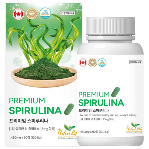 퍼펙트라이프 프리미엄 캐나다 스피루리나 1,450mg 90정 엽록소 캐나다직수입, 90정, 1개
