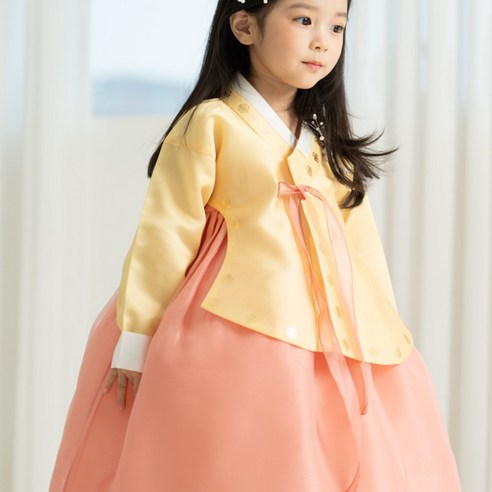 노랑 금박당의 코랄 갈래치마 고급 여아한복 아동 (백일-10호) 돌잔치 아기한복 돌한복 키즈 아동한복 백일 궁중당의