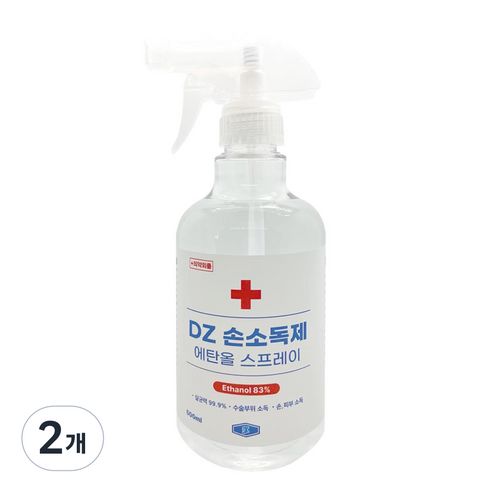 DZ 소독용 에탄올 뿌리는 스프레이 500ml, 500ml, 2개