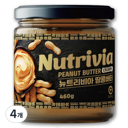 뉴트리비아 무설탕 무첨가 100% 리얼 땅콩버터, 460g, 4개