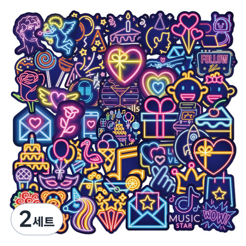 올리브파티 감성 캐리어 노트북 여행 방수 스티커 세트, 2세트, 네온B
