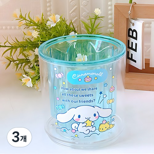 문구보따리 산리오 회전 연필꽂이 펜꽂이, 3개, 시나모롤