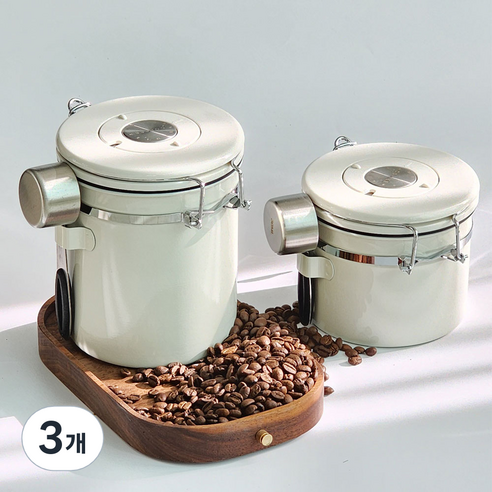 프리즈마 베큠 씰 커피 캐니스터 650g 스테인리스 원두 밀폐용기, 3개, 화이트