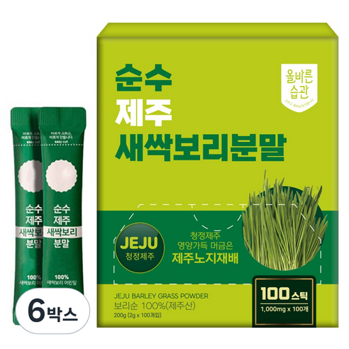 올바른습관 순수 제주 새싹보리 분말스틱, 100g, 6박스