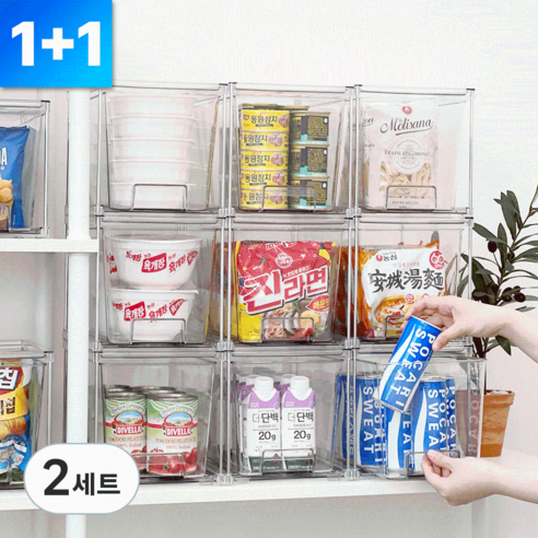 [KC인증] 데미무드 투명 커넥트 적층식 팬트리 정리함, 투명색, 2세트
